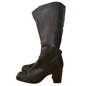 Vintage 90s Nine West Shula Black Leather Side Zip Chunky Heel 7.5